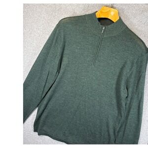 Patrick Assaraf Men Size L Extra Fine Merino Wool 1/4 Zip Pullover Sweater Green